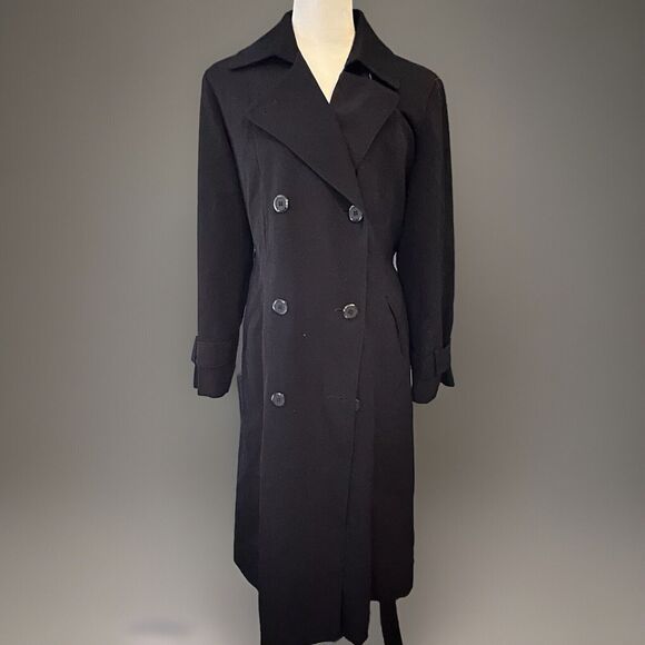 Jacqueline Ferrar Jackets & Blazers - JAQUELINE FERRAI  GREENISH/ BLACK LONG TRENCH COAT SZ 10P BELTED NICE!